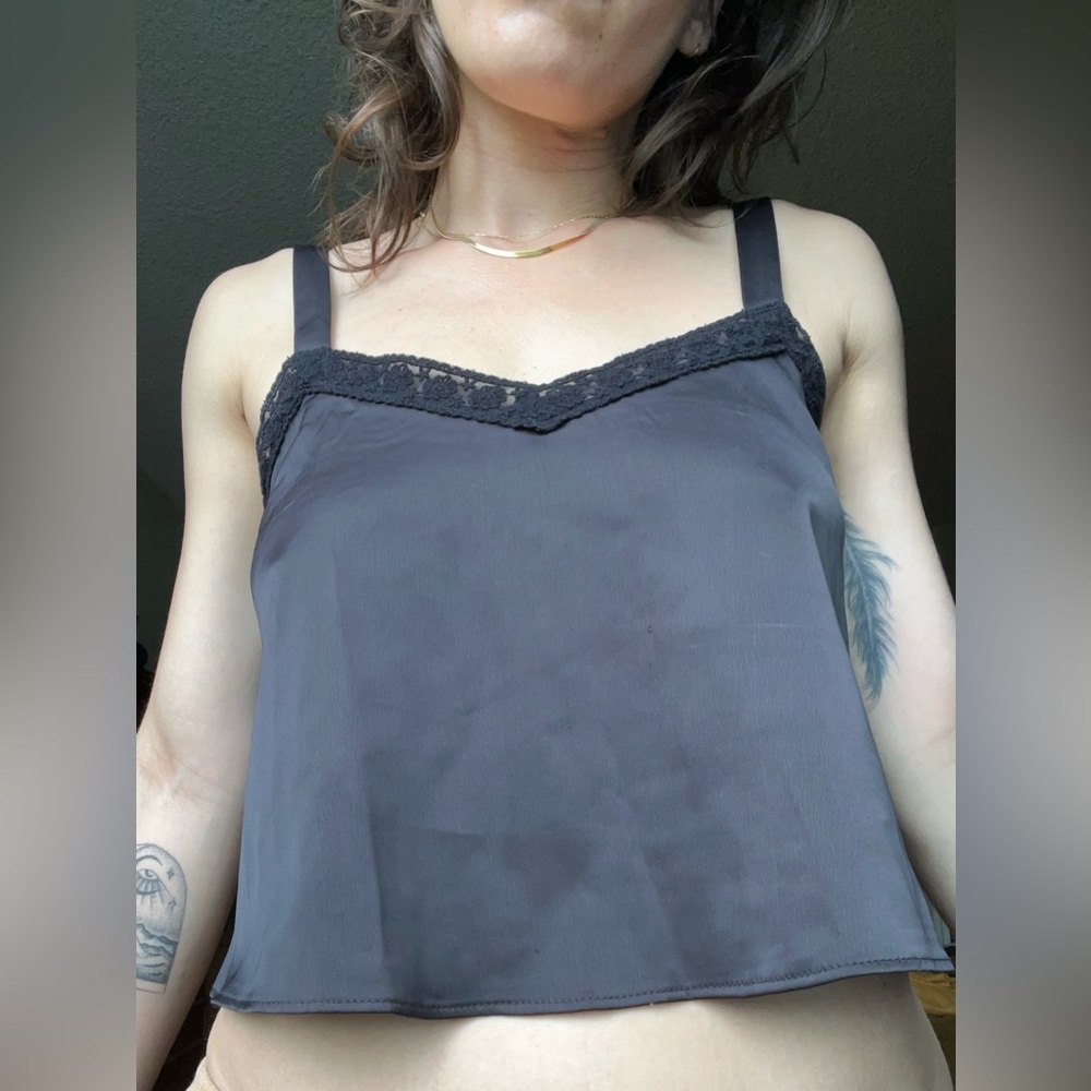 Urban Outfitters black satin babydoll crop tank